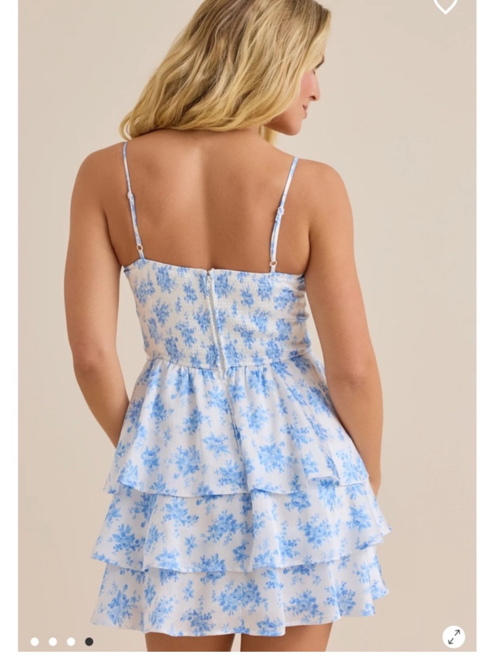 NWT- Altar'd State White & Light Blue Floral Cottage Cut Out Tiered Mini Dress - Picture 4 of 6